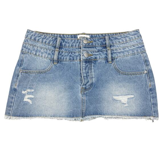 NWT SUPERDOWN Courtney Micro Mini Skirt Size Small Light Wash Blue - Picture 2 of 5